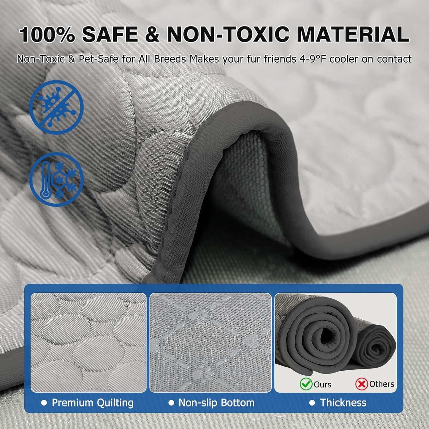 Pet Cooling Mat, X-Large, 3-4 Degree Cooler, No Water or Electricity Needed, Portable and Foldable, Safe for Dogs and Cats, Non-Irritating, Easy to Use, 3 Years Warranty