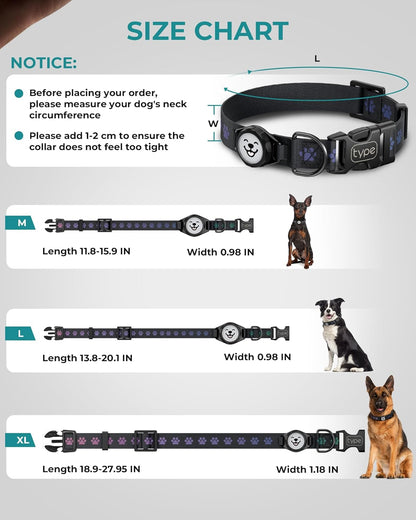 Dog Collar with Airtag Holder, IP67 Waterproof Reflective Airtag Dog Collars for Medium & Large Dogs, Adjustable Pet Collar with Twist-Lock Holder & Green Glow for Night (Black, XL, 18.1"-27.95")