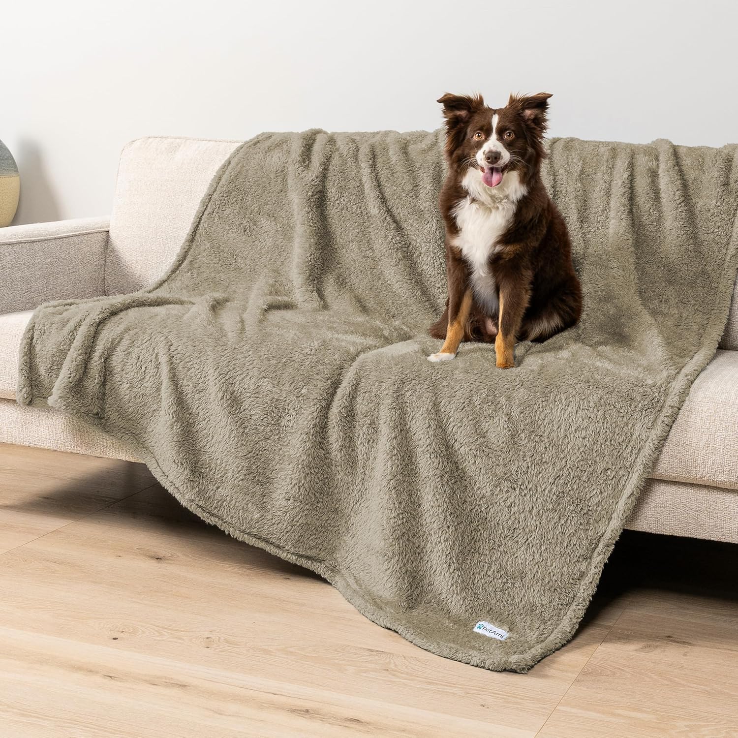Fluffy Waterproof Dog Blanket for Couch and Bed, Reversible Sherpa Pet Throw, Pee Proof Furniture Protector Sofa Cover, Washable Cat Blanket for Medium Large Dogs and Cats (Taupe Camel, 60X80)