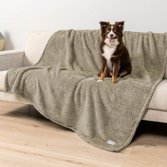 Fluffy Waterproof Dog Blanket for Couch and Bed, Reversible Sherpa Pet Throw, Pee Proof Furniture Protector Sofa Cover, Washable Cat Blanket for Medium Large Dogs and Cats (Taupe Camel, 60X80)