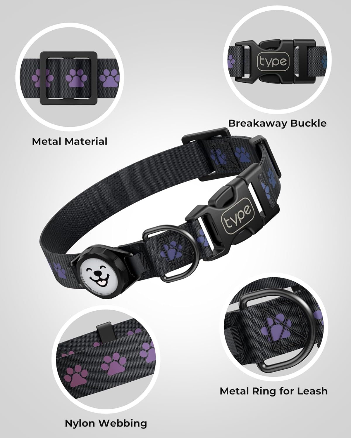 Dog Collar with Airtag Holder, IP67 Waterproof Reflective Airtag Dog Collars for Medium & Large Dogs, Adjustable Pet Collar with Twist-Lock Holder & Green Glow for Night (Black, XL, 18.1"-27.95")