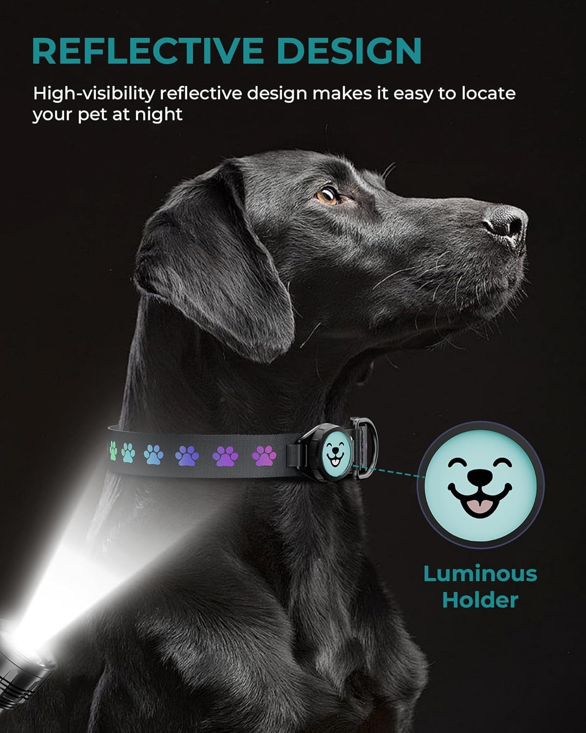Dog Collar with Airtag Holder, IP67 Waterproof Reflective Airtag Dog Collars for Medium & Large Dogs, Adjustable Pet Collar with Twist-Lock Holder & Green Glow for Night (Black, XL, 18.1"-27.95")